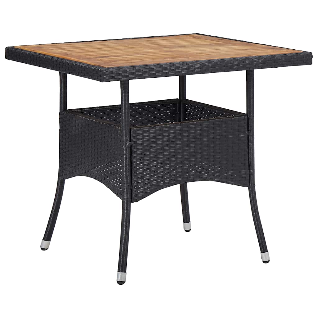 46171 vidaXL Outdoor Dining Table Black Poly Rattan and Solid Acacia Wood