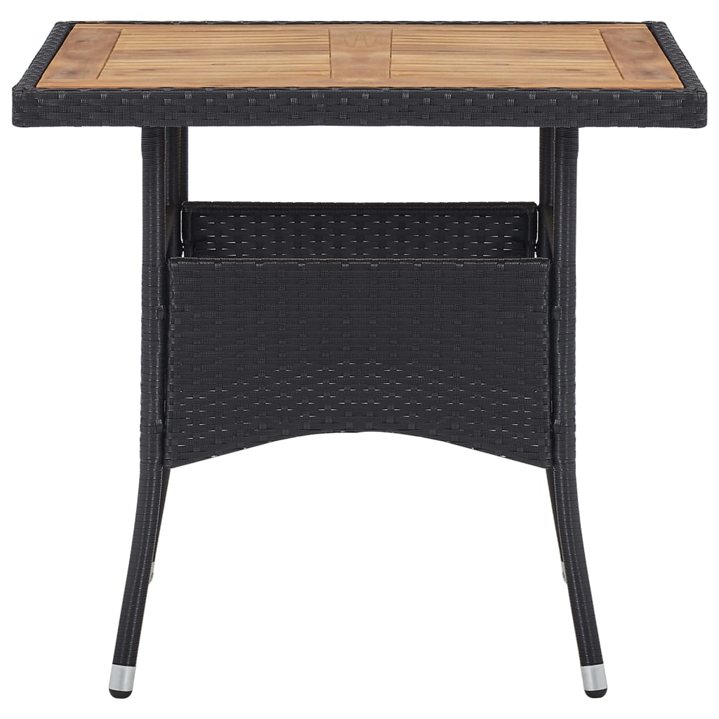 vidaXL Outdoor Dining Table Black Poly Rattan and Solid Acacia Wood