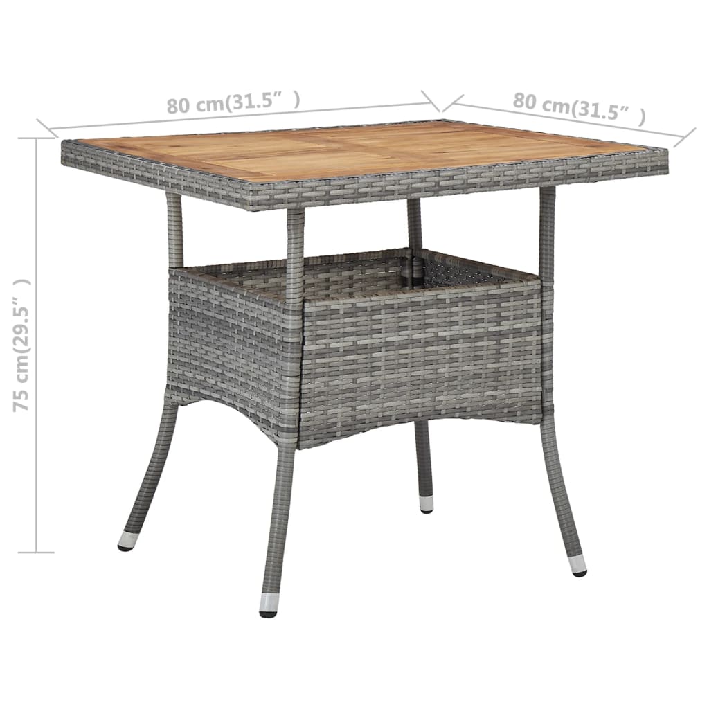 vidaXL Outdoor Dining Table Grey Poly Rattan and Solid Acacia Wood