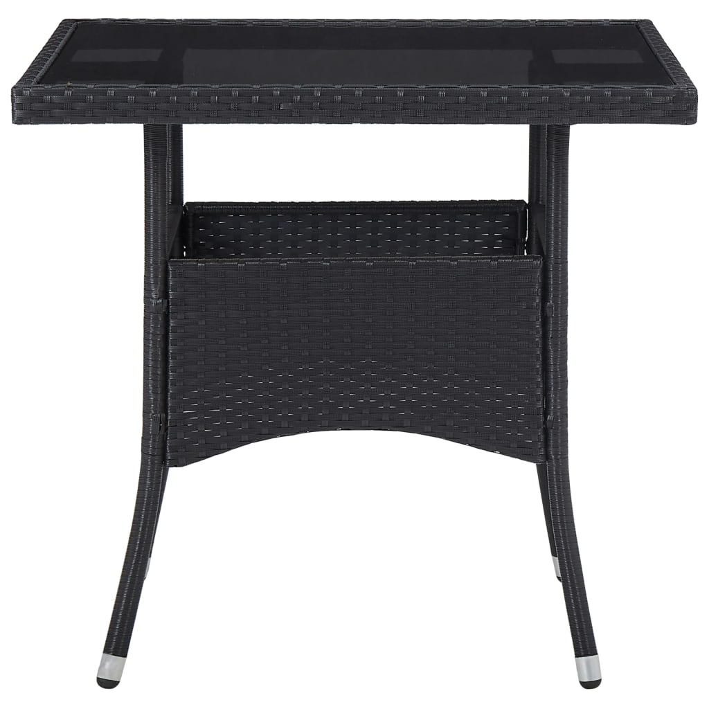 vidaXL Outdoor Dining Table Black Poly Rattan and Glass