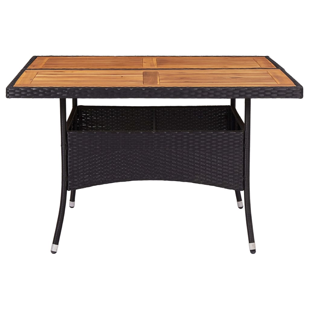 vidaXL Outdoor Dining Table Black Poly Rattan and Solid Acacia Wood