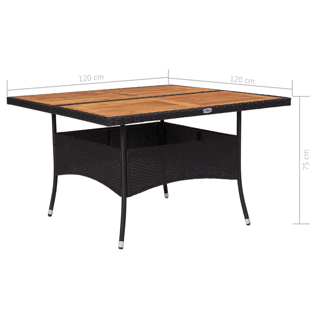 vidaXL Outdoor Dining Table Black Poly Rattan and Solid Acacia Wood