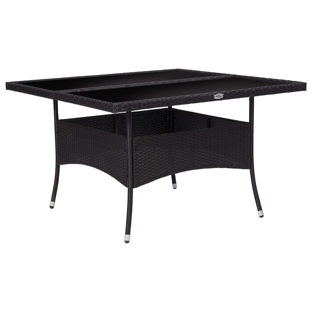 46189 vidaXL Outdoor Dining Table Black Poly Rattan and Glass