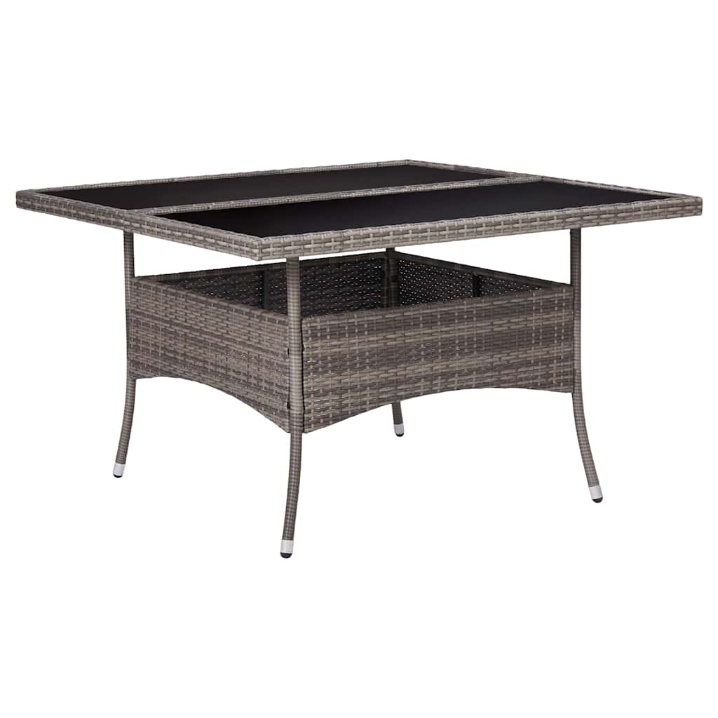 46190 vidaXL Outdoor Dining Table Grey Poly Rattan and Glass