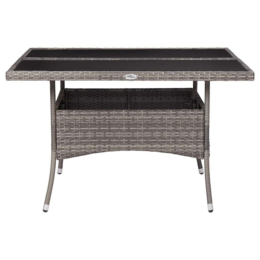46190 vidaXL Outdoor Dining Table Grey Poly Rattan and Glass