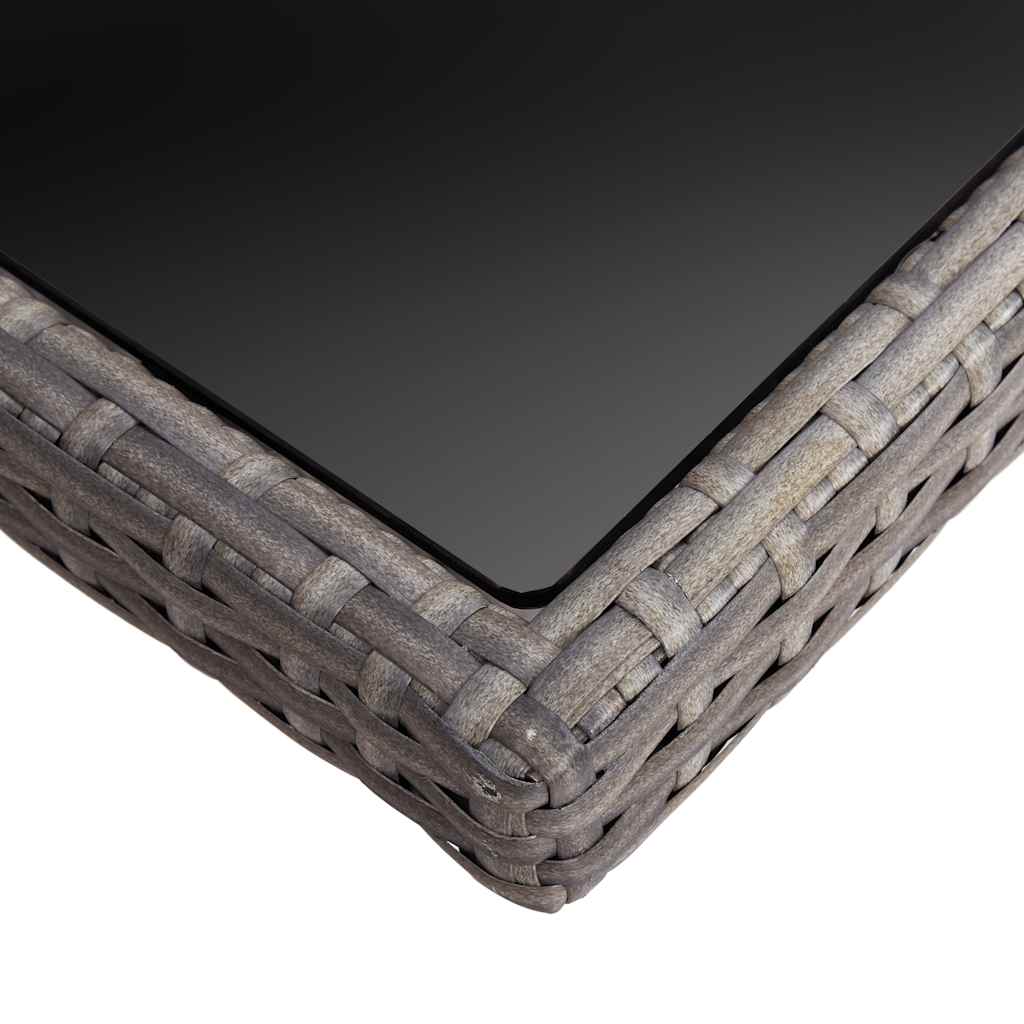46190 vidaXL Outdoor Dining Table Grey Poly Rattan and Glass