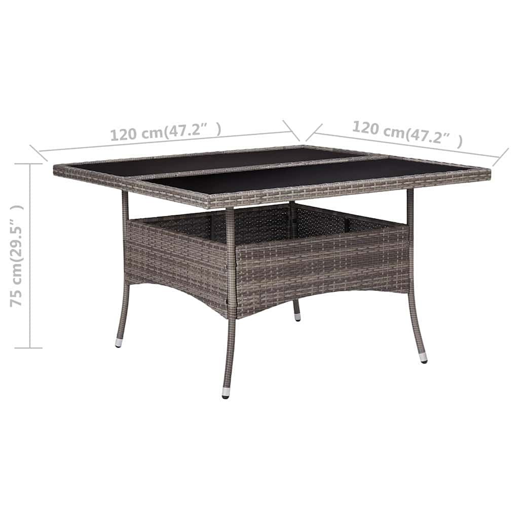 46190 vidaXL Outdoor Dining Table Grey Poly Rattan and Glass