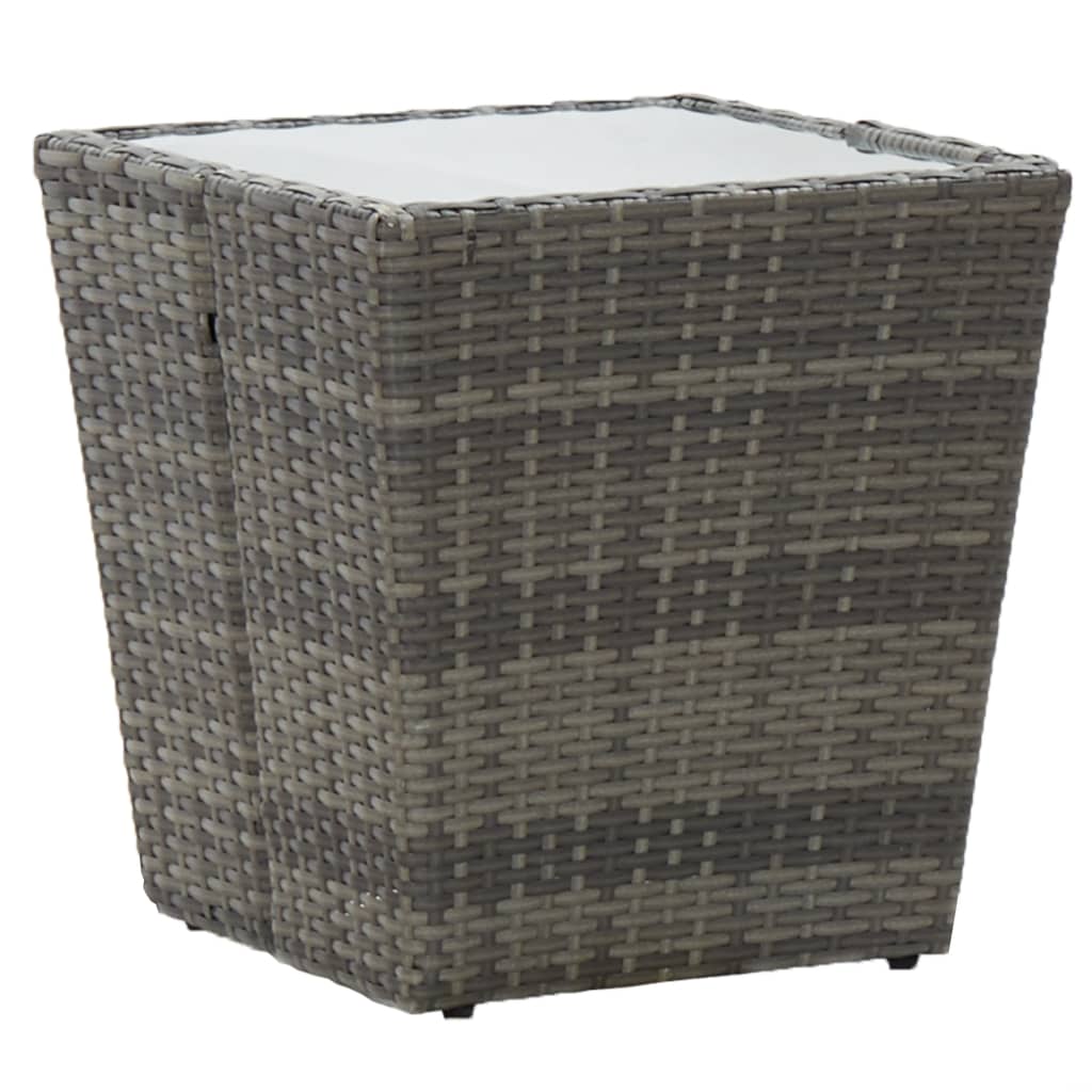 46196 vidaXL Tea Table Grey 41,5x41,5x43 cm Poly Rattan and Tempered Glass