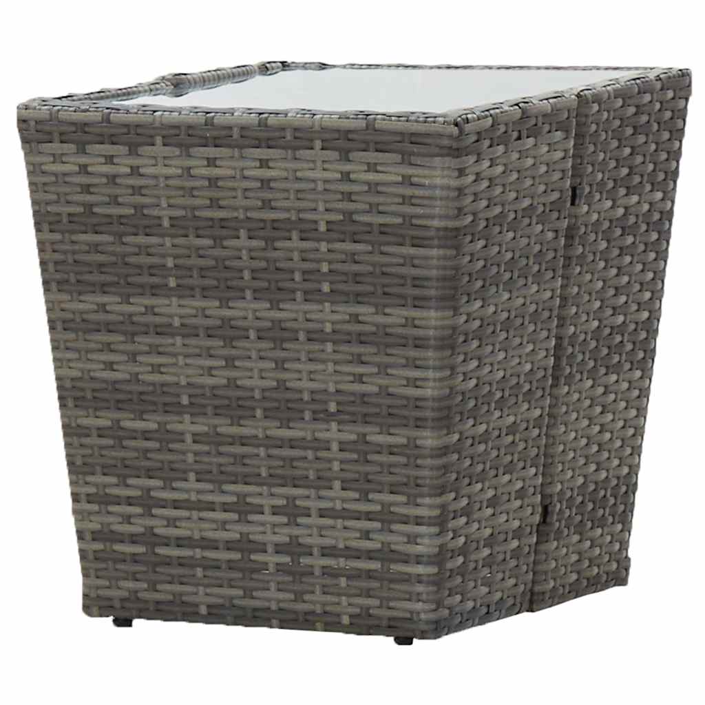 46196 vidaXL Tea Table Grey 41,5x41,5x43 cm Poly Rattan and Tempered Glass