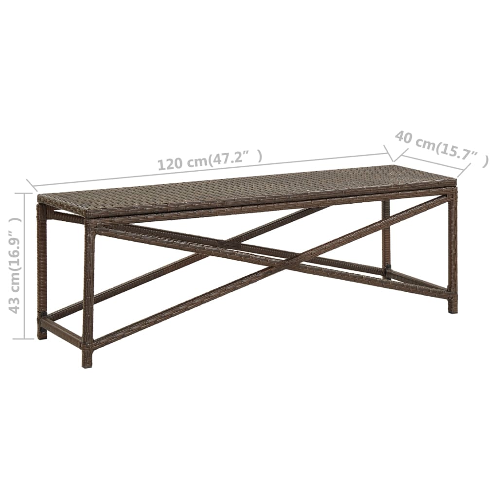 vidaXL Garden Bench 120 cm Poly Rattan Brown