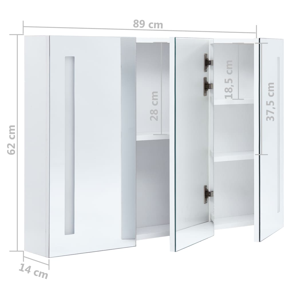 vidaXL LED Bathroom Mirror Cabinet 89x14x62 cm