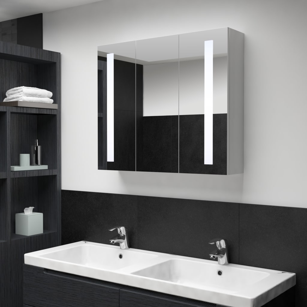 vidaXL LED Bathroom Mirror Cabinet 89x14x62 cm