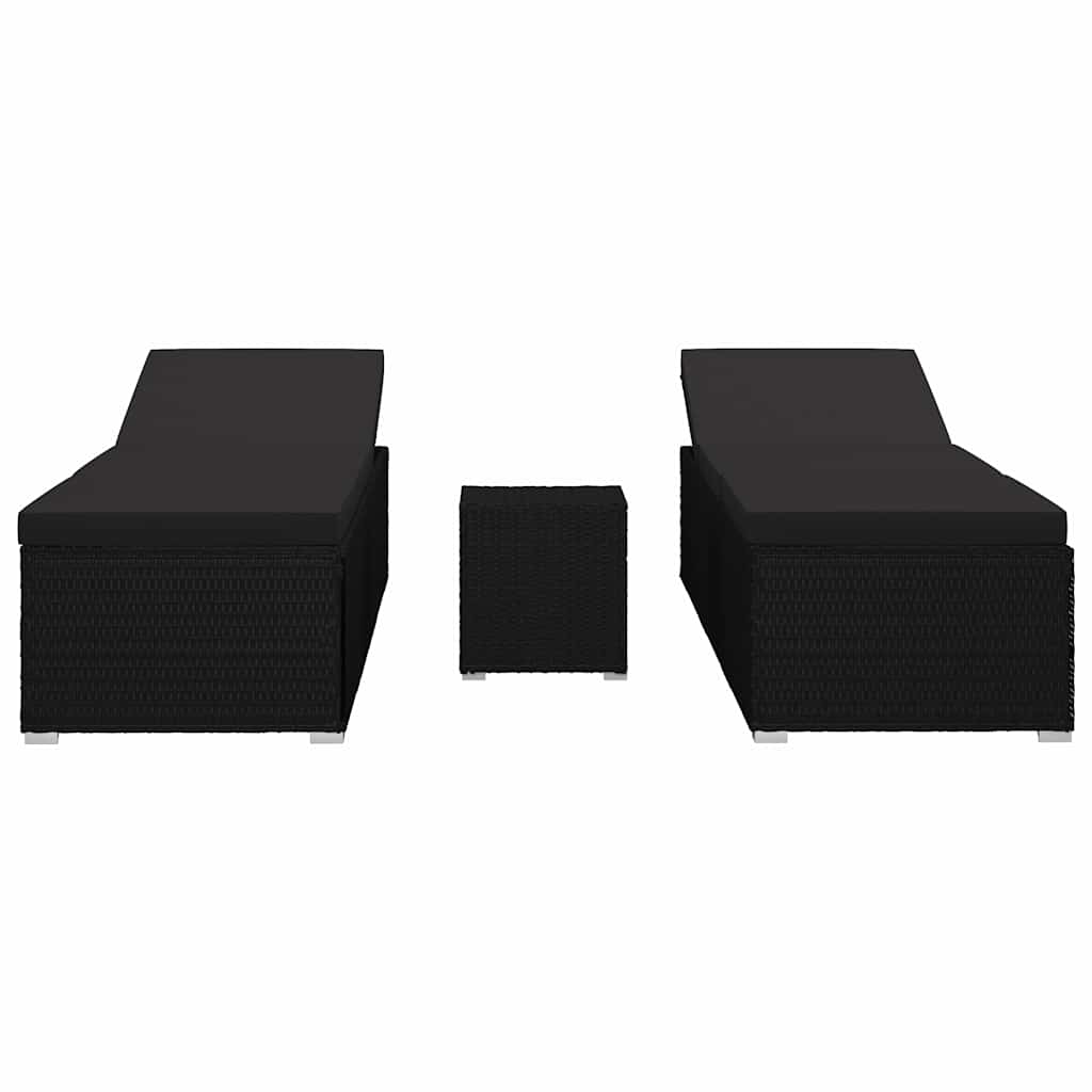 Garden Sunloungers Reclining 3 pcs Black Poly rattan