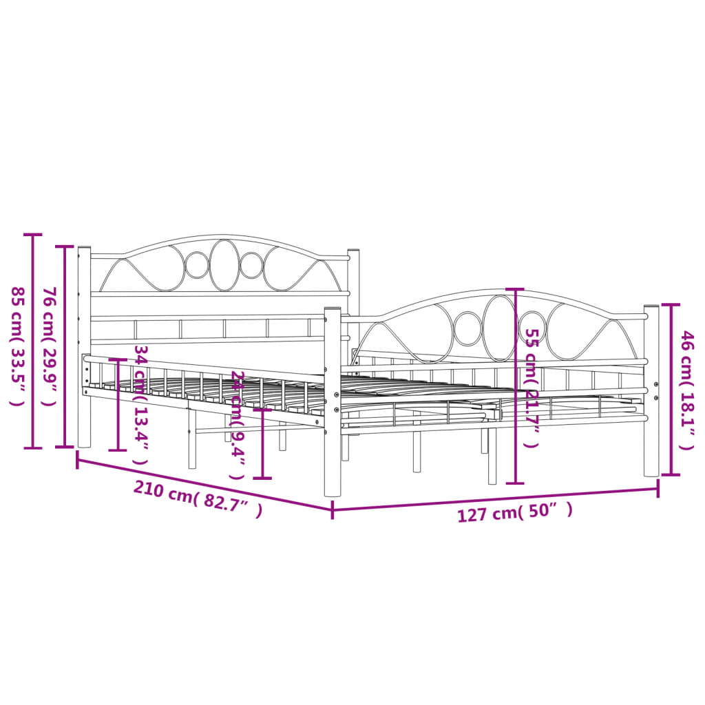 vidaXL Bed Frame without Mattress Black Steel 120x200 cm