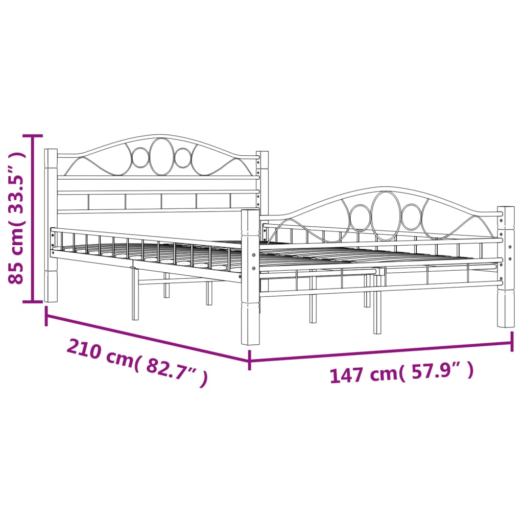 vidaXL Bed Frame without Mattress Black Metal 140x200 cm