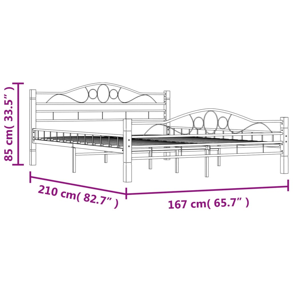 vidaXL Bed Frame without Mattress with Headboard Black 160x200 cm Metal