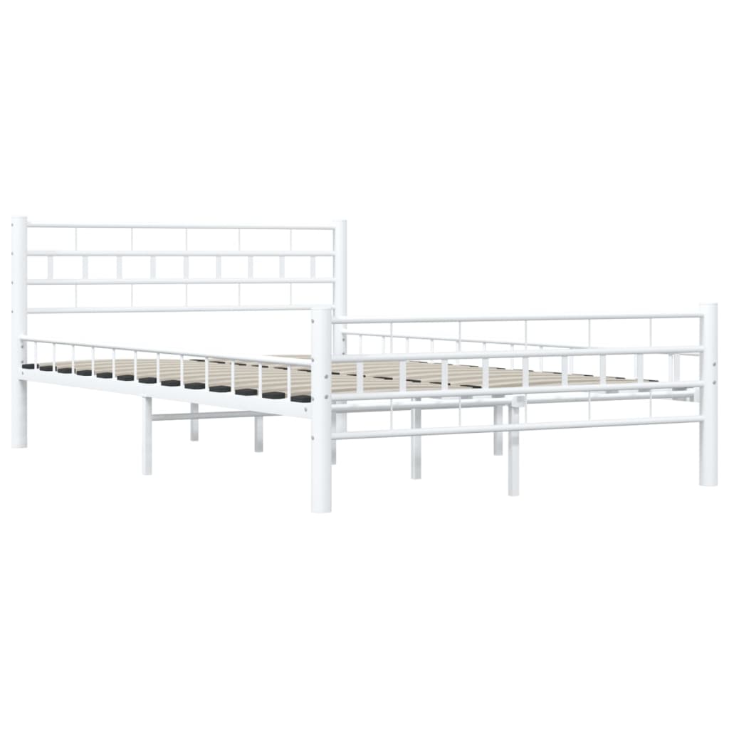 Bed Frame | White | Metal frame with plywood slats | Double | Durable