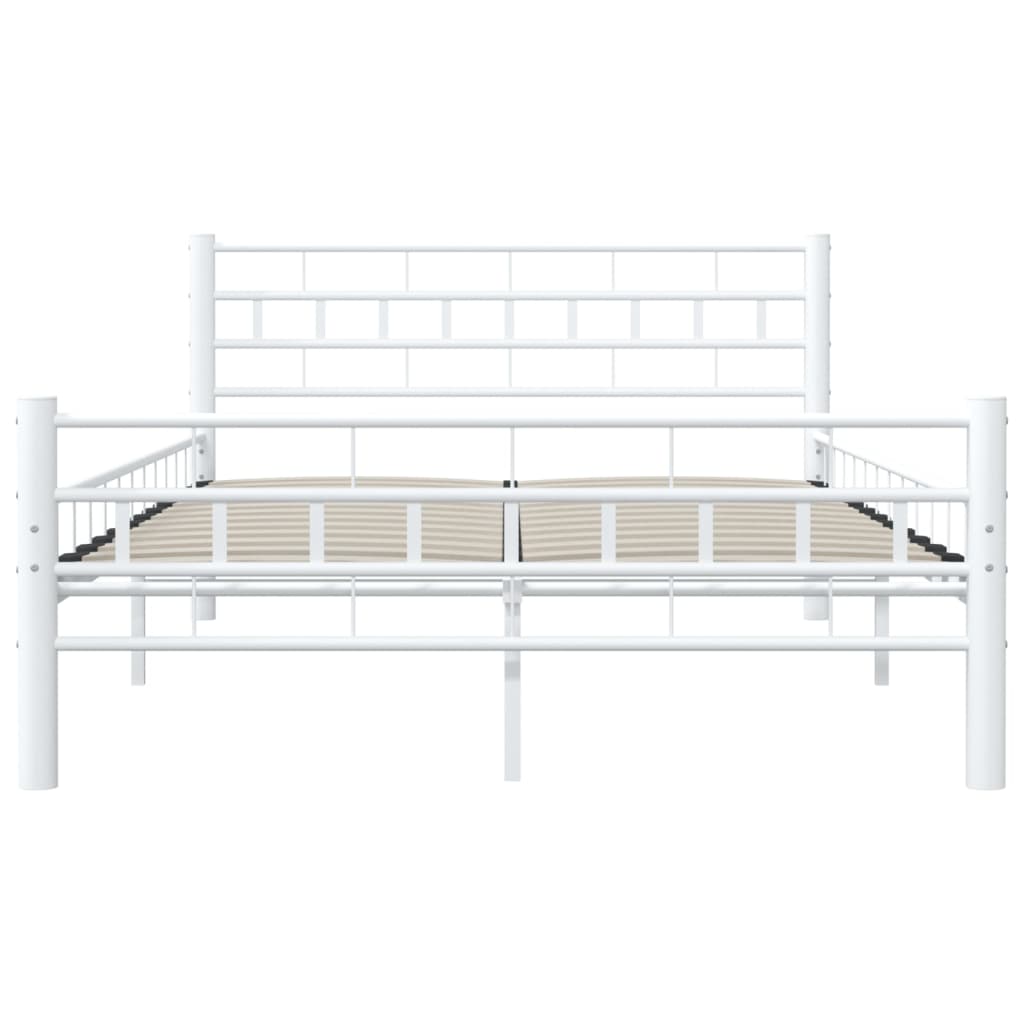 Bed Frame | White | Metal frame with plywood slats | Double | Durable