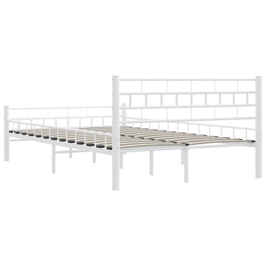 Bed Frame | White | Metal frame with plywood slats | Double | Durable