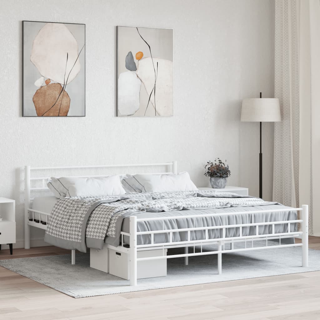 vidaXL Bed Frame with Headboard White 160x200 cm Metal