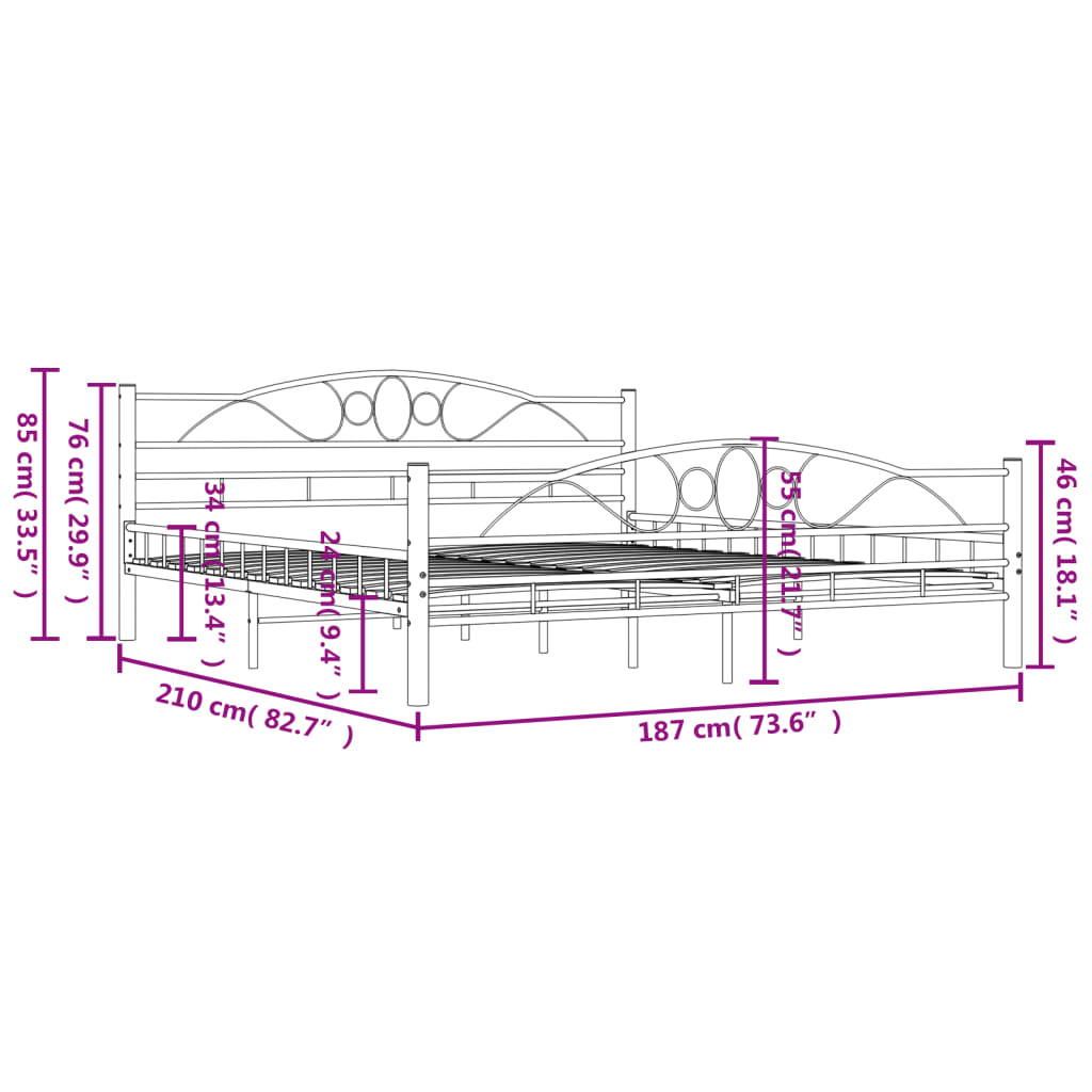 285305 vidaXL Bed Frame White Metal 180x200 cm Super King