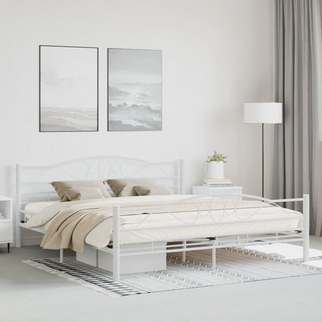 285305 vidaXL Bed Frame White Metal 180x200 cm Super King