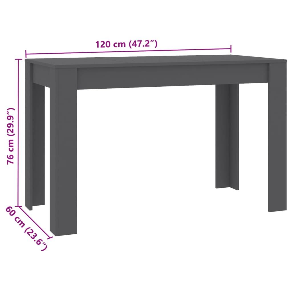 vidaXL Dining Table Grey 120x60x76 cm Engineered Wood