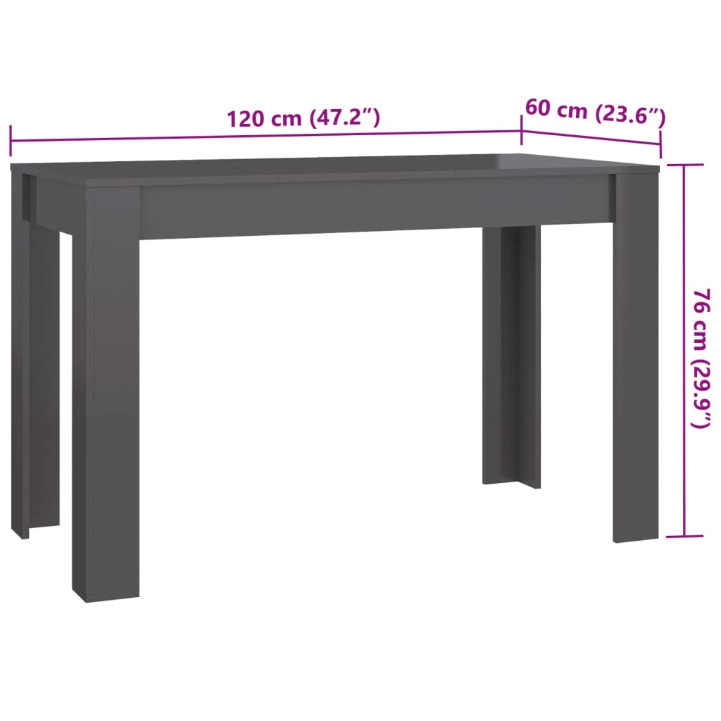 vidaXL Dining Table High Gloss Grey 120x60x76 cm Engineered Wood