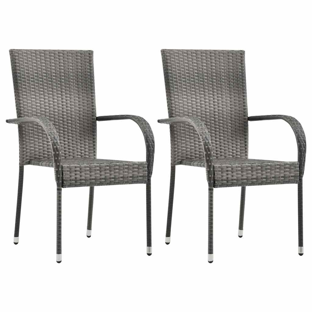 Dining Chair | Set of 2 | Grey | Poly Rattan | Standard | Stackable