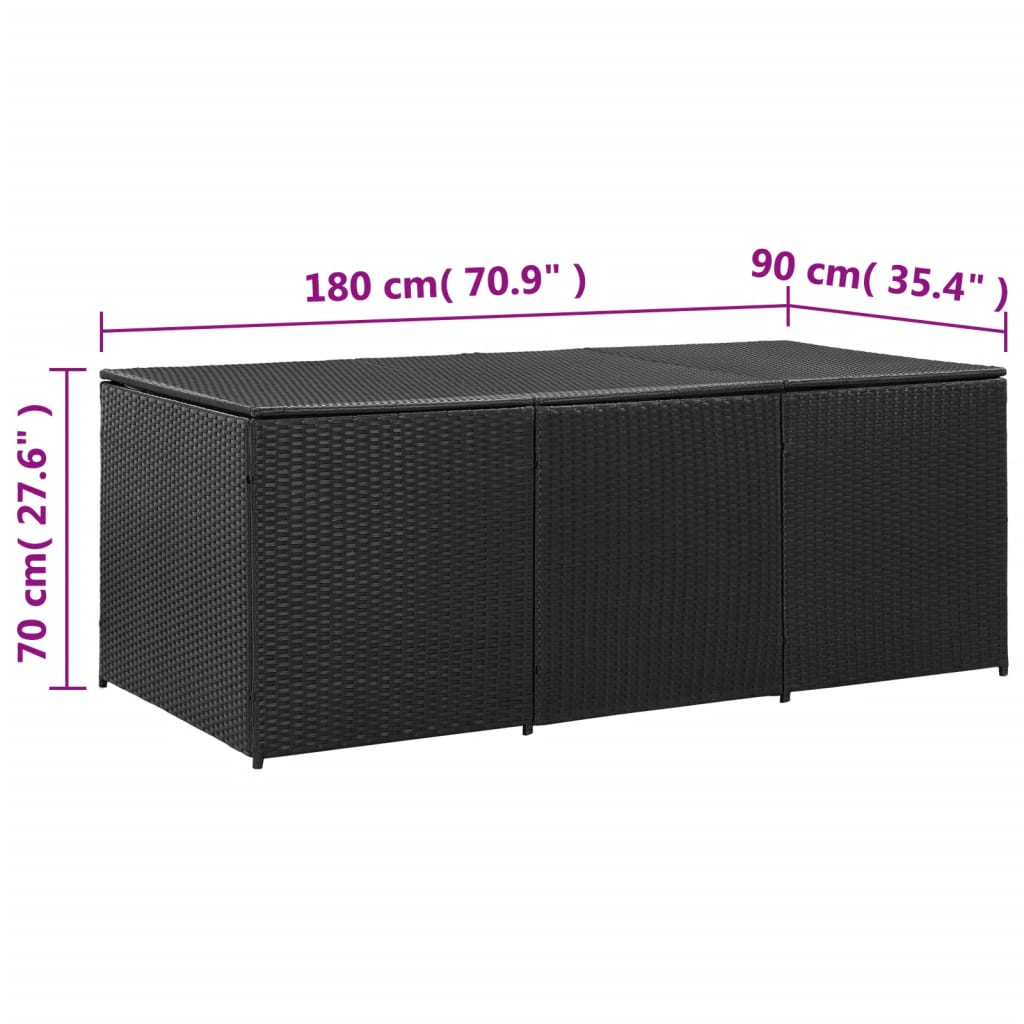 vidaXL Garden Storage Box Poly Rattan 180x90x70 cm Black