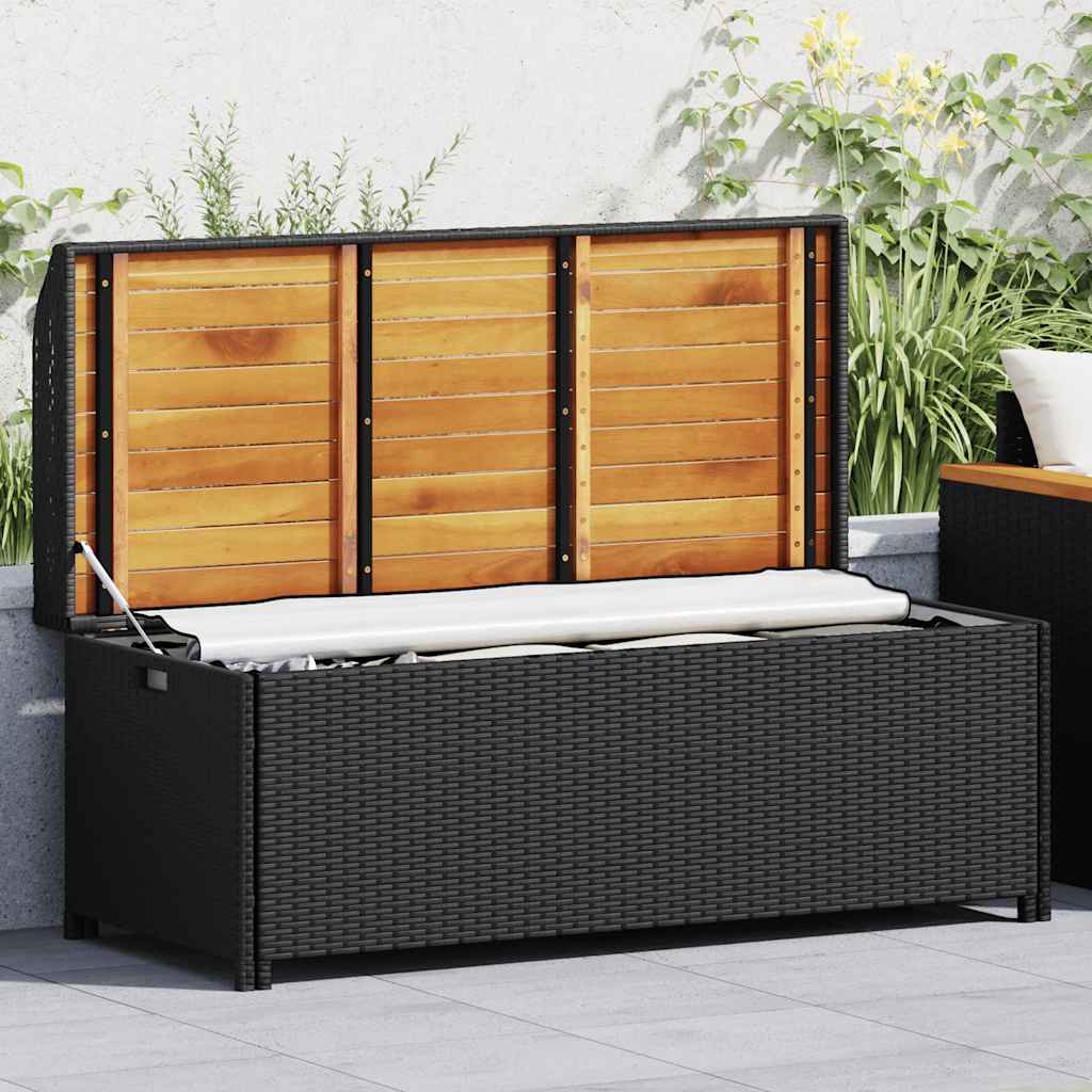 Garden Storage Bench 120 cm Poly Rattan Black