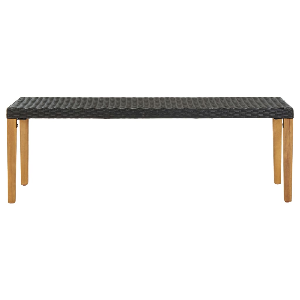 Garden Bench | Black, Natural Wood | Poly Rattan, Solid Acacia Wood