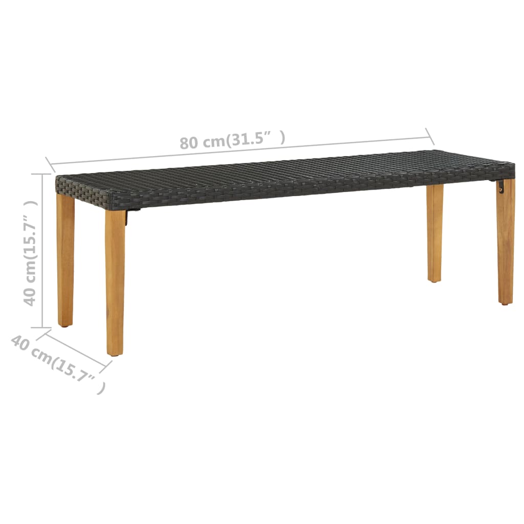 Garden Bench | Black, Natural Wood | Poly Rattan, Solid Acacia Wood