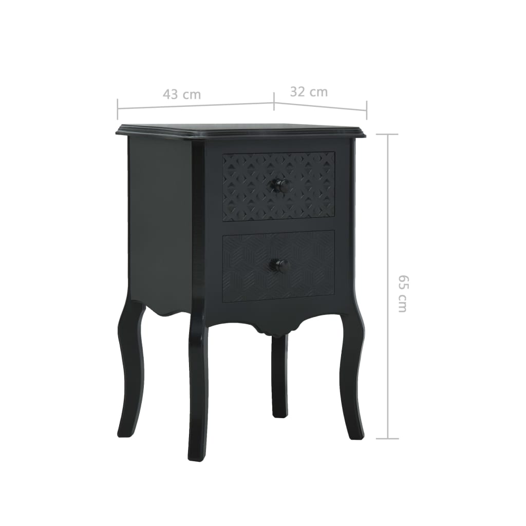 vidaXL Bedside Cabinet Black 43x32x65 cm MDF