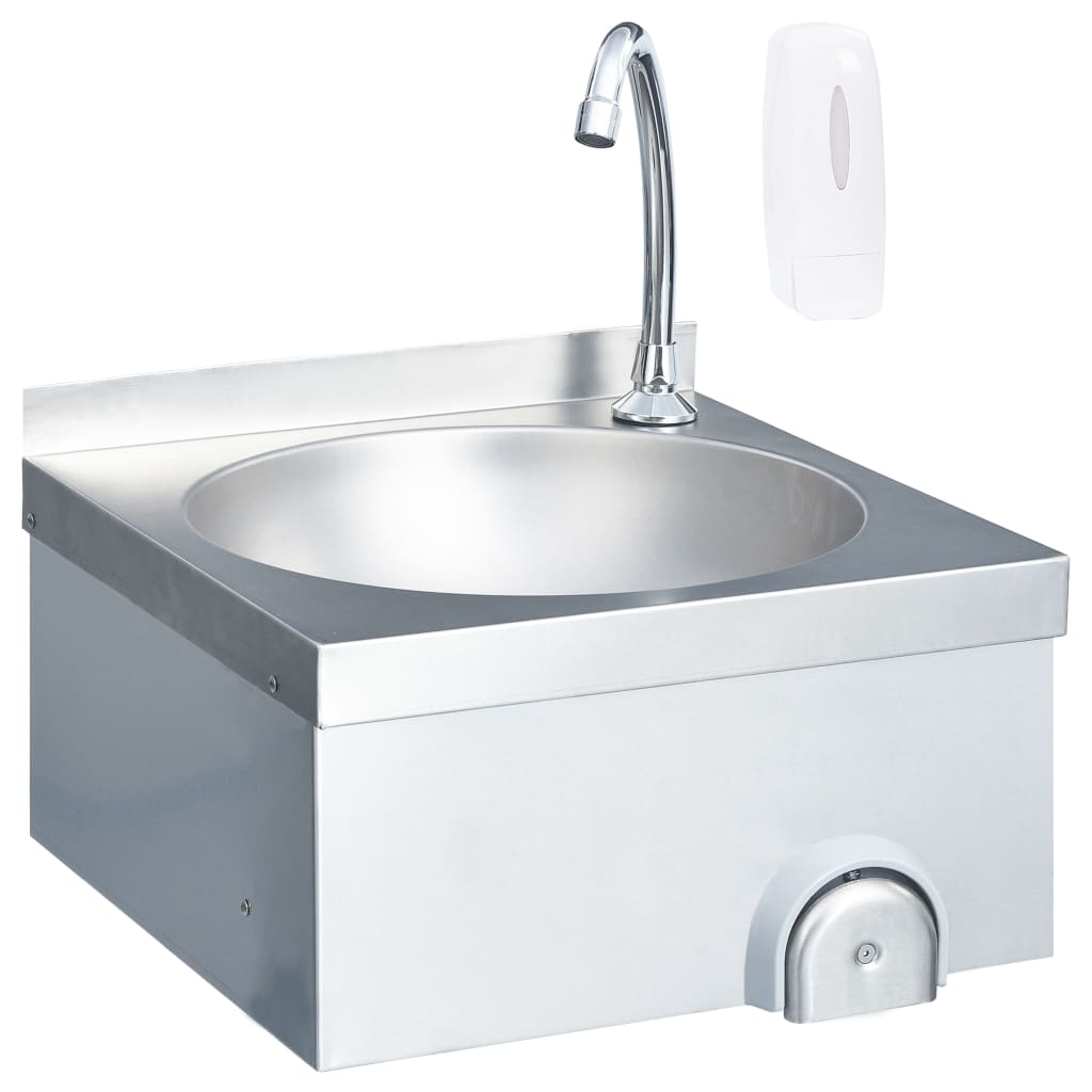 vidaXL Hand Wash Sink with Faucet and Soap Dispenser Stainless Steel