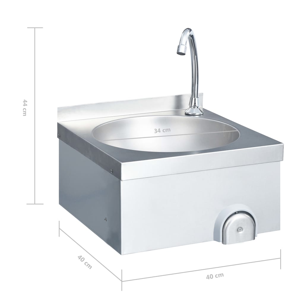 vidaXL Hand Wash Sink with Faucet and Soap Dispenser Stainless Steel