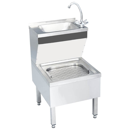 51116 vidaXL Commercial Hand Wash Sink with Faucet Freestanding Stainless Steel