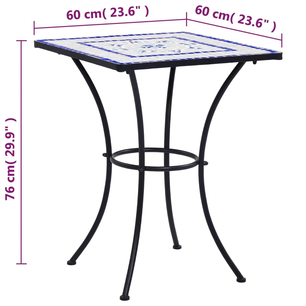 vidaXL Mosaic Bistro Table Blue and White 60 cm Ceramic