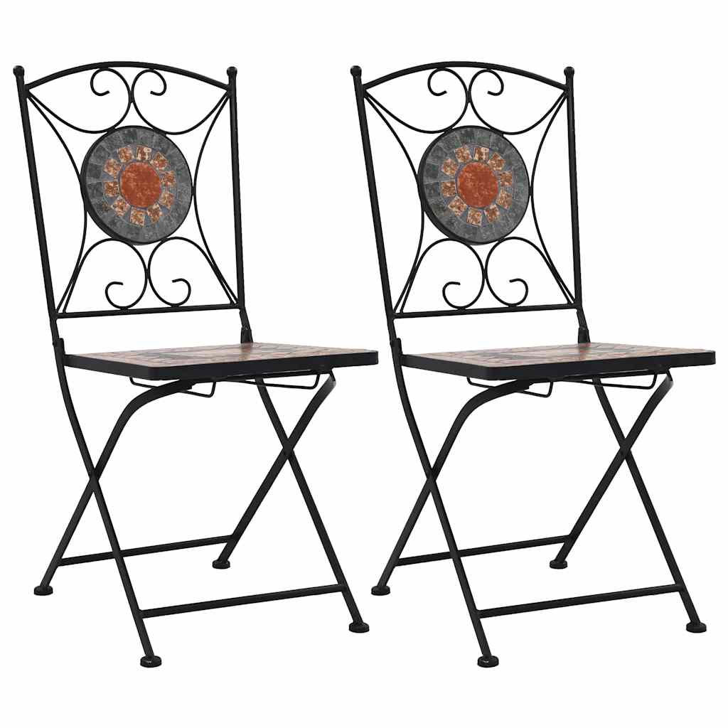 Garden Chair | Set of 2 | Orange and Grey | Powder-coated iron, Ceramic