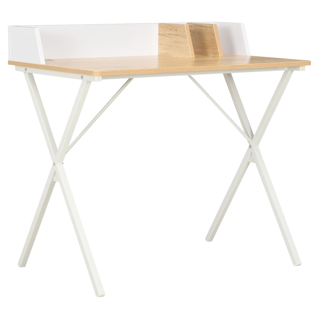 vidaXL Desk White and Natural 80x50x84 cm