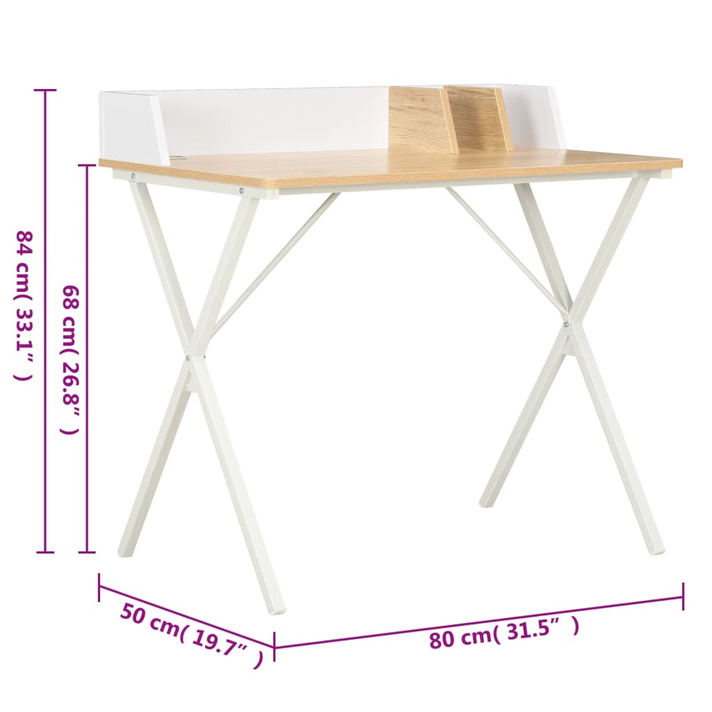 vidaXL Desk White and Natural 80x50x84 cm