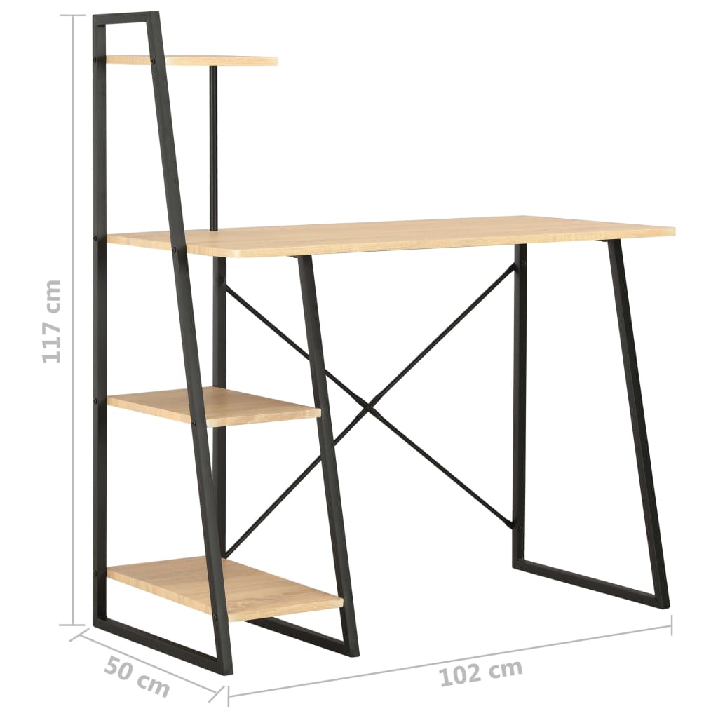 vidaXL Desk with Shelving Unit Black and Oak 102x50x117 cm