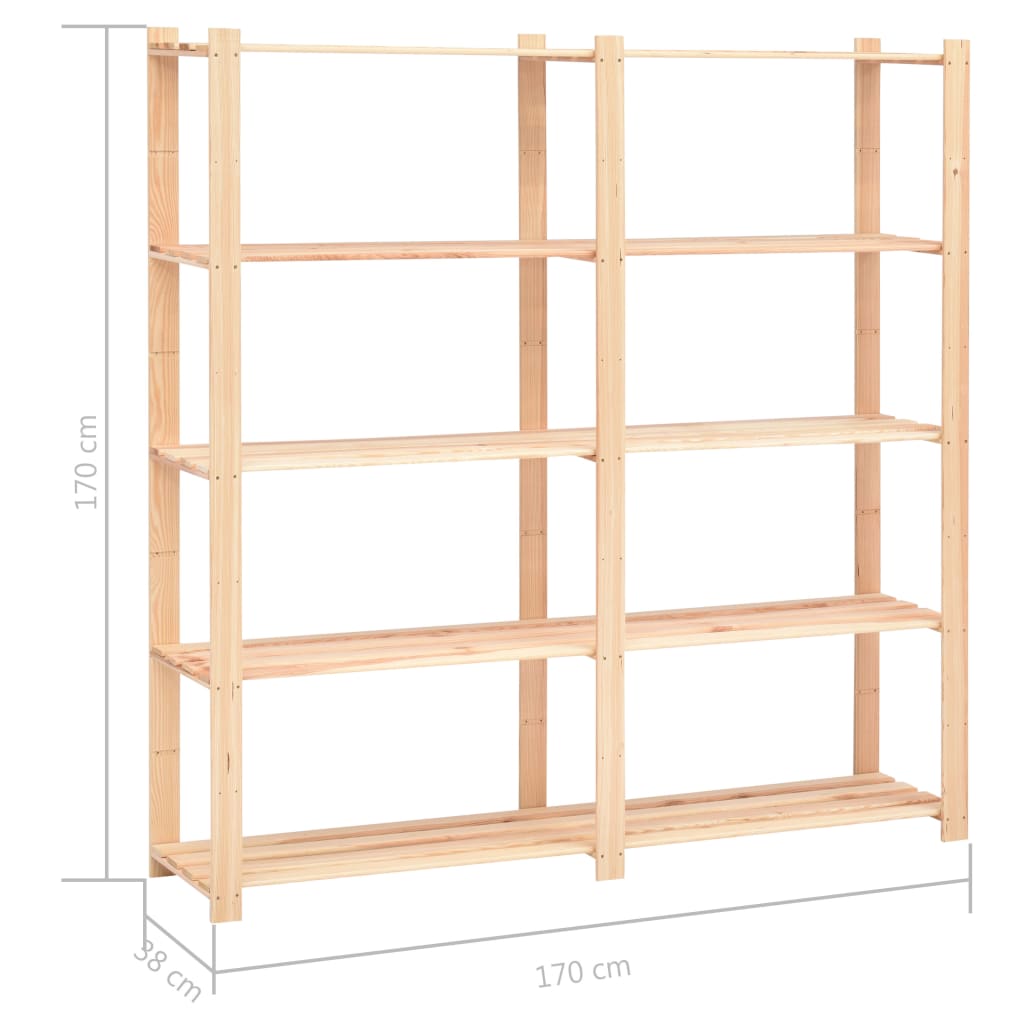 vidaXL 5-Tier Storage Rack 170x38x170 cm Solid Pinewood 500 kg