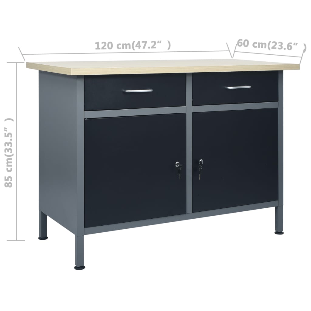 vidaXL Workbench Black 120x60x85 cm Steel