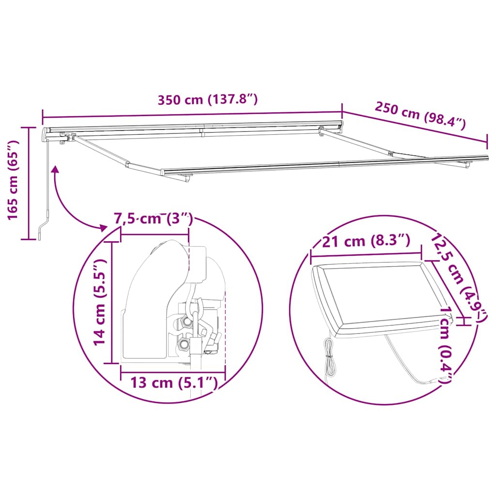 Awning Frame with Manual Anthracite 3.5 x 2.5 m Aluminium