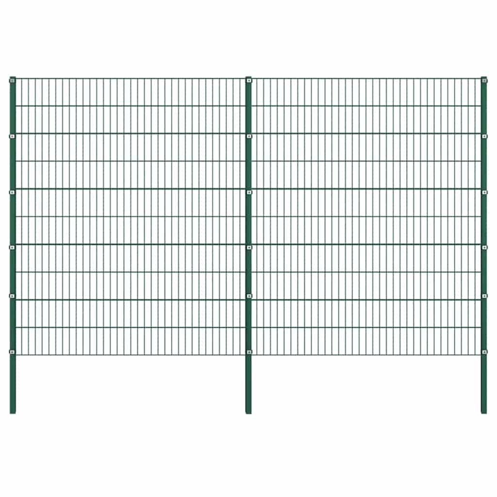 Fence Panel with Posts Iron 349x200 cm Green