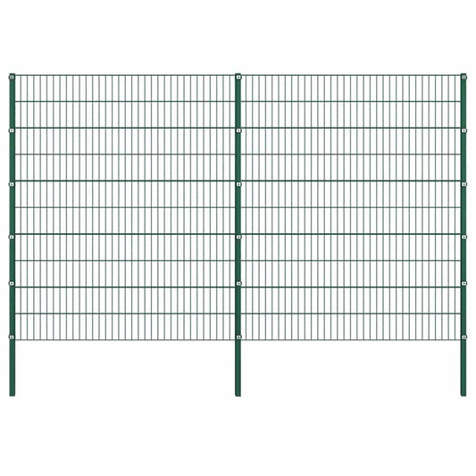 Fence Panel with Posts Iron 349x200 cm Green