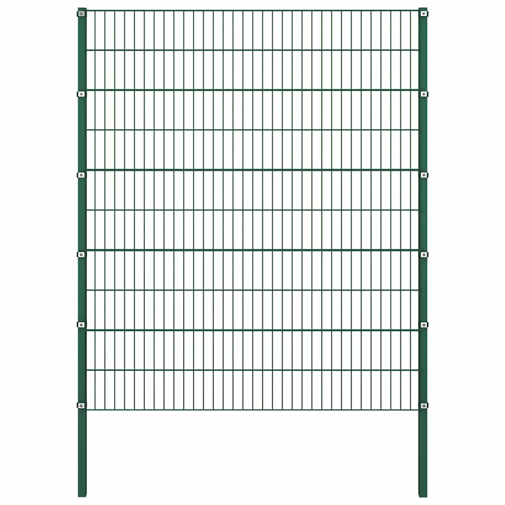 Fence Panel with Posts Iron 349x200 cm Green