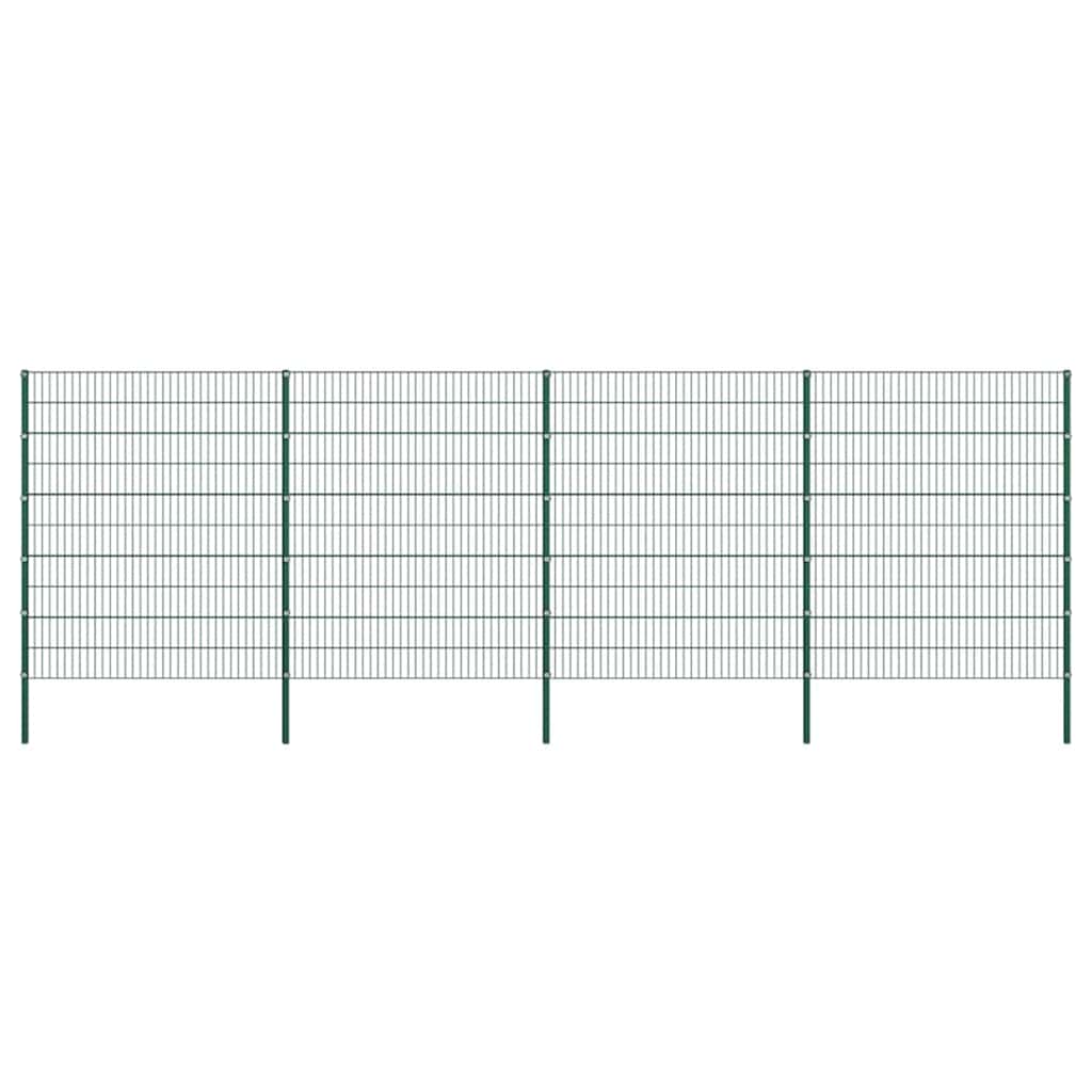 Fence Panel with Posts Iron 867x200 cm Green