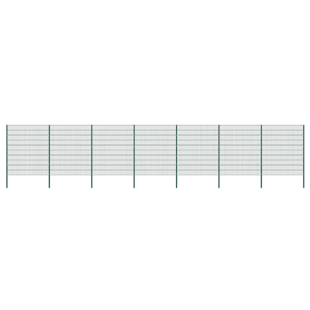 Fence Panel with Posts Iron 1212x200 cm Green